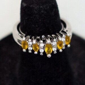 Size 5, Vintage Orange Rhinestones Abstract Silver Tone Ring by Avon - T22